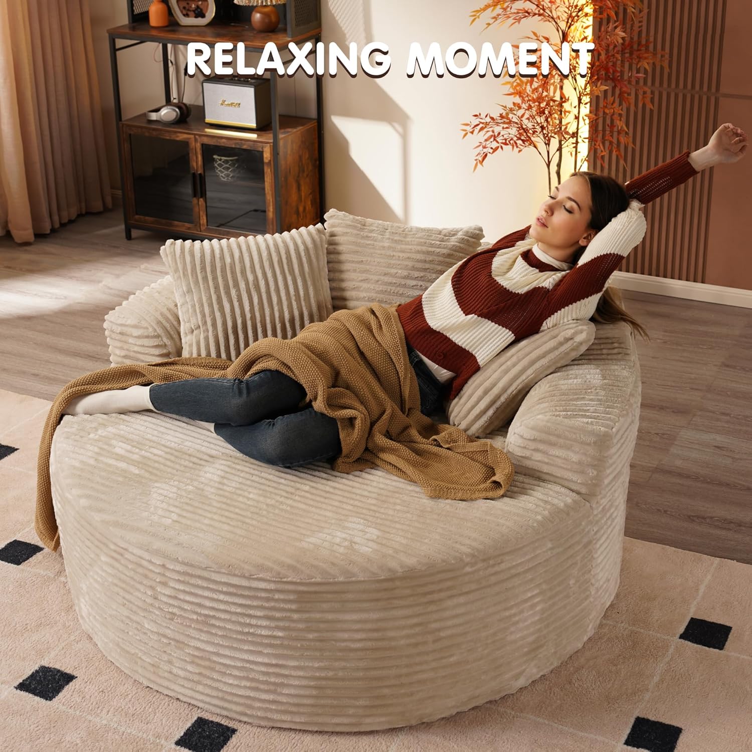 ovios 58" Oversized Round Chair Lounge Chaise Indoor, No Assembly Required, Cloud Large Circle