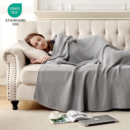 Joydeco Chunky Cable Knit Throw Blanket, Lightweight 100% Cotton Soft Cozy Throw Twin Blanket for