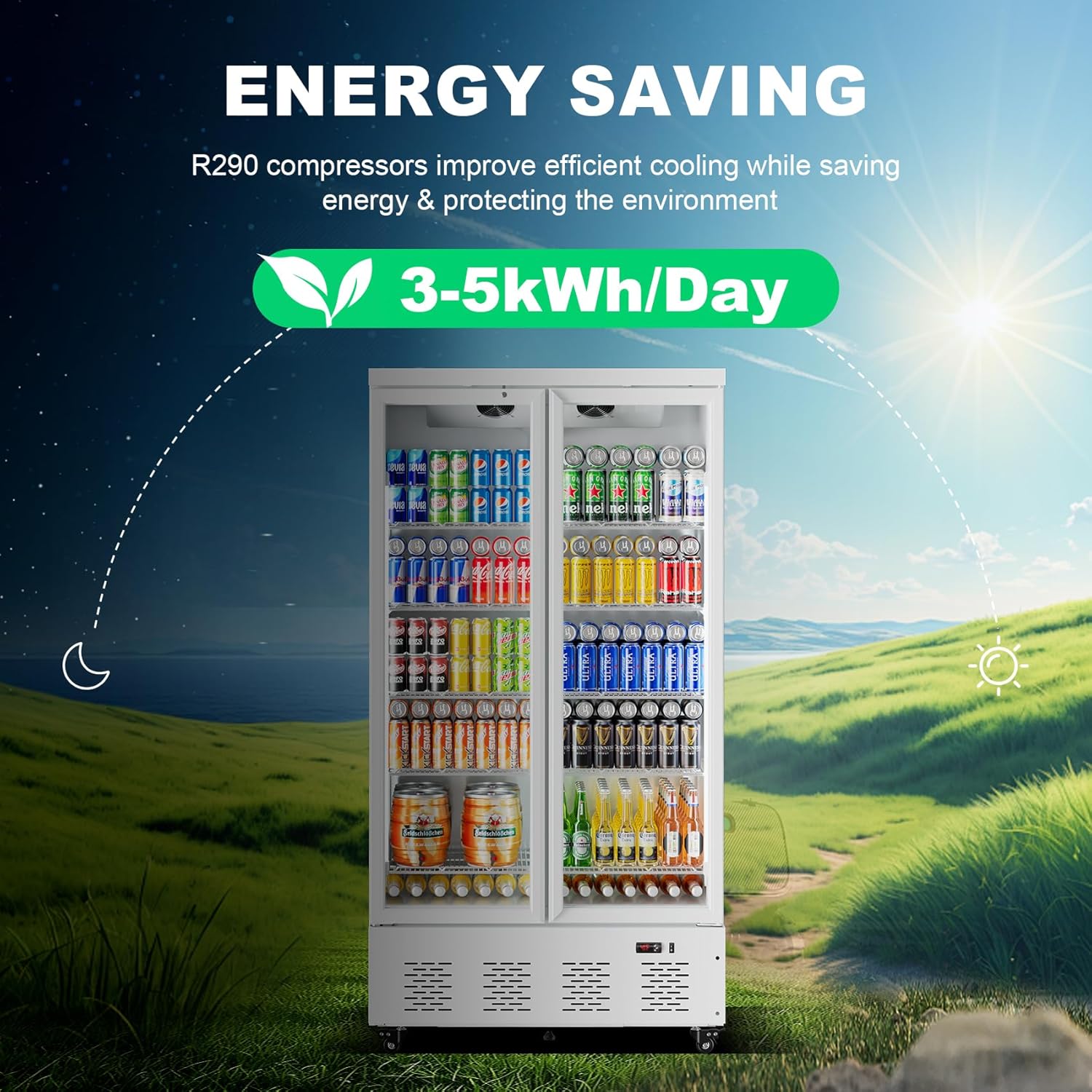 30.5 Cu.ft. Commercial Refrigerators 2 Glass Door Commercial Beverage Refrigerators Upright Display