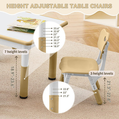 Kids Study Table and Chairs Set, Height Adjustable Toddler Table and Chair Set for Kids Ages 3-8