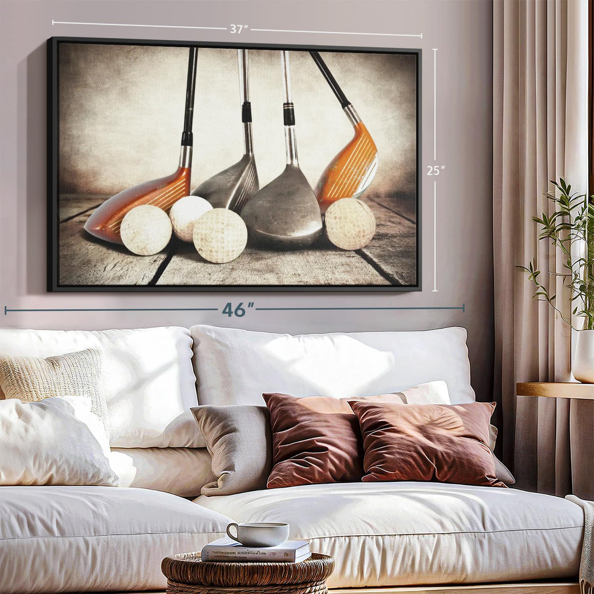 Elephant Stock Golf Sets Wall Art - Horizontal Framed Canvas - 1-Piece Mancave Wall Decor