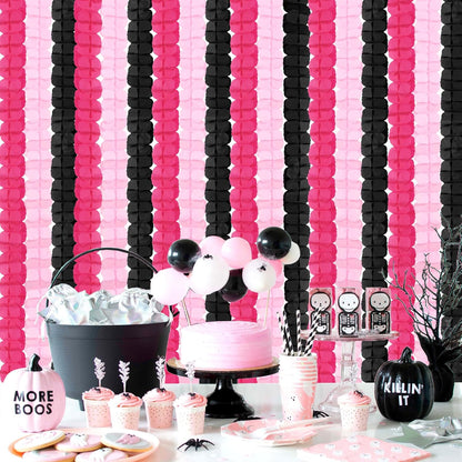 Hot Pink Black Party-Decorations Streamers Garland - 157Ft Four-Leaf Clover Hanging Banner, Wedding