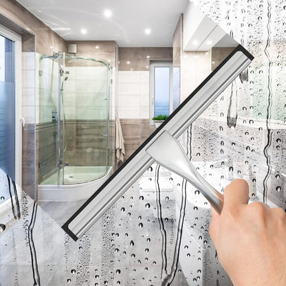 All-Purpose Stainless Steel Shower Squeegee for Shower Doors with 2 Adhesive Hooks, Bathroom