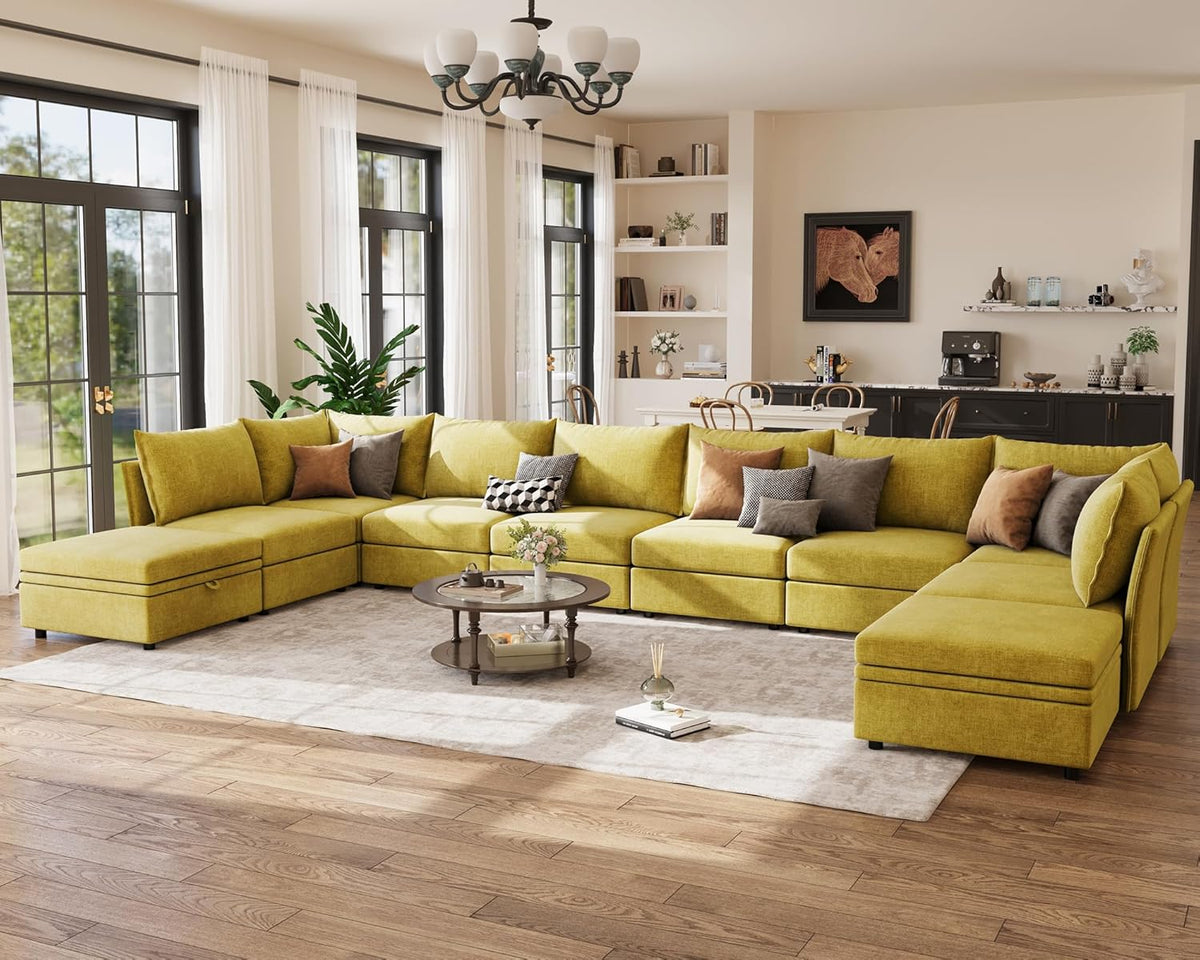198.6" Oversized Modular Sectional Sofa, U Shaped Convertible Couch with Movable Ottoman, Large 10