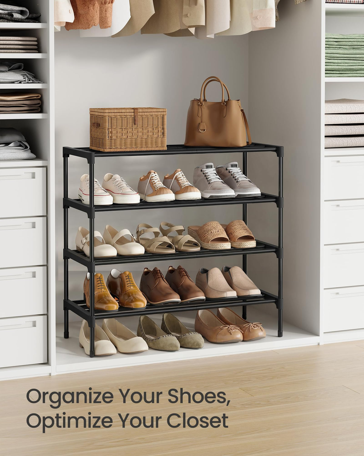 SONGMICS 4-Tier Shoe Rack, Stackable Compact Metal Shoe Storage Organizer