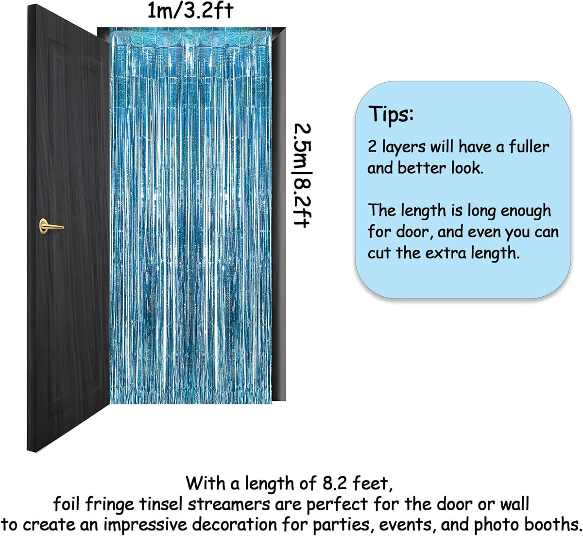 Blue Tinsel Curtain Party Backdrop - GREATRIL Foil Curtain Party Photo Streamers Backdrop for