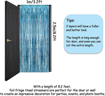 Blue Tinsel Curtain Party Backdrop - GREATRIL Foil Curtain Party Photo Streamers Backdrop for