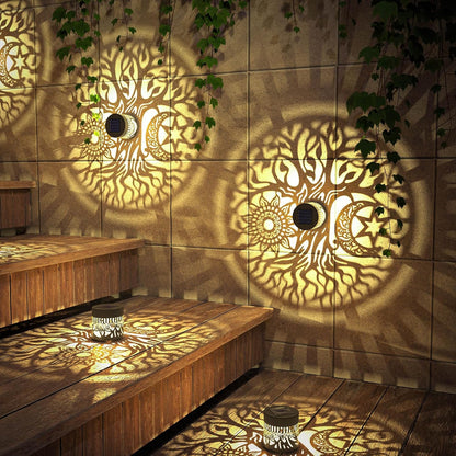 4 Pack Solar Fence Lights Metal Solar Powered Outdoor Wall Deck Step Lights Tree Theme Waterproof