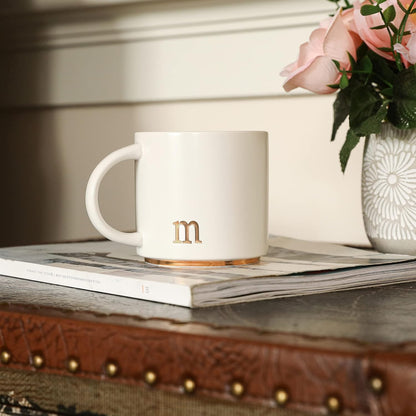 COLLECTIVE HOME - Monogram Ceramic Mugs, 15 oz Golden Initial Coffee Cups, Elegant Alphabet Tea