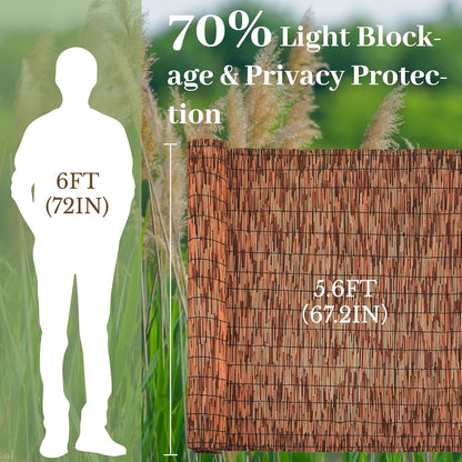 Brown 5.6FT X 16.4FT Reed Fencing Roll, Balcony Privacy Reed Shade Bamboo Fencing Garden Fence