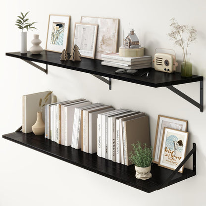 Fun Memories Deep Floating Shelves, 55W x 12D Floating Shelves for Wall, Wood Black Floating Shelf
