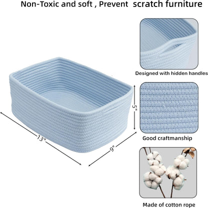 Small Woven Storage Baskets 13“X9”X5“ Decorative Rope Bins for Organizing Shelves, Closets, and