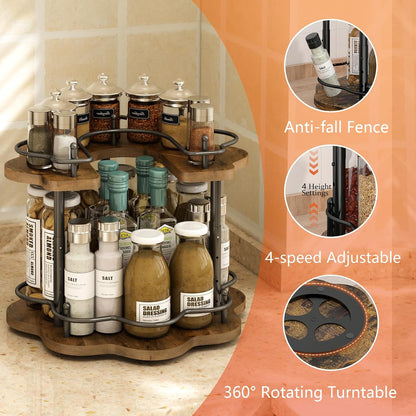 2 Tier Lazy Susan Organizer,2-Tier Spinning Spice Rack with Stable Carousel Base & 4 Height