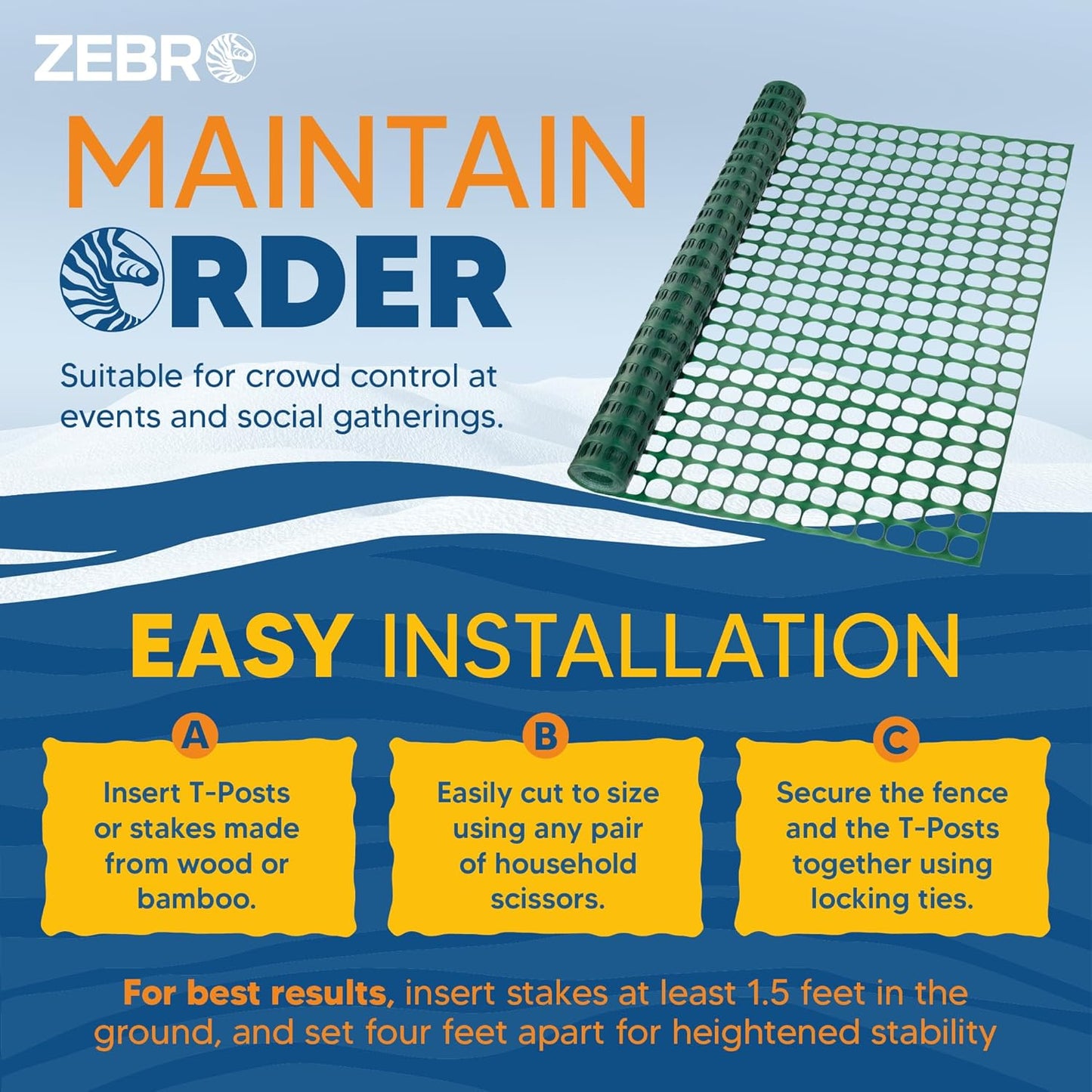 ZEBRO 4' x 100' Green Plastic Garden Fence Roll – Light Duty Mesh Fencing for Temporary Fence