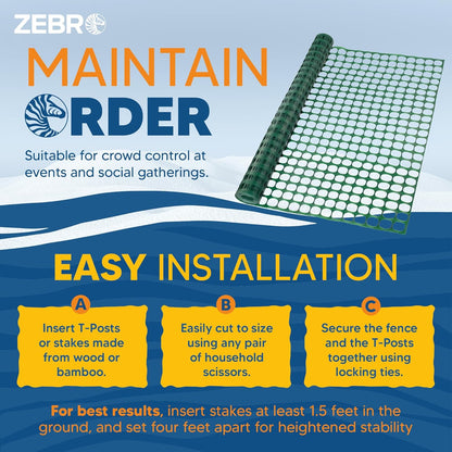 ZEBRO 4' x 100' Green Plastic Garden Fence Roll – Light Duty Mesh Fencing for Temporary Fence