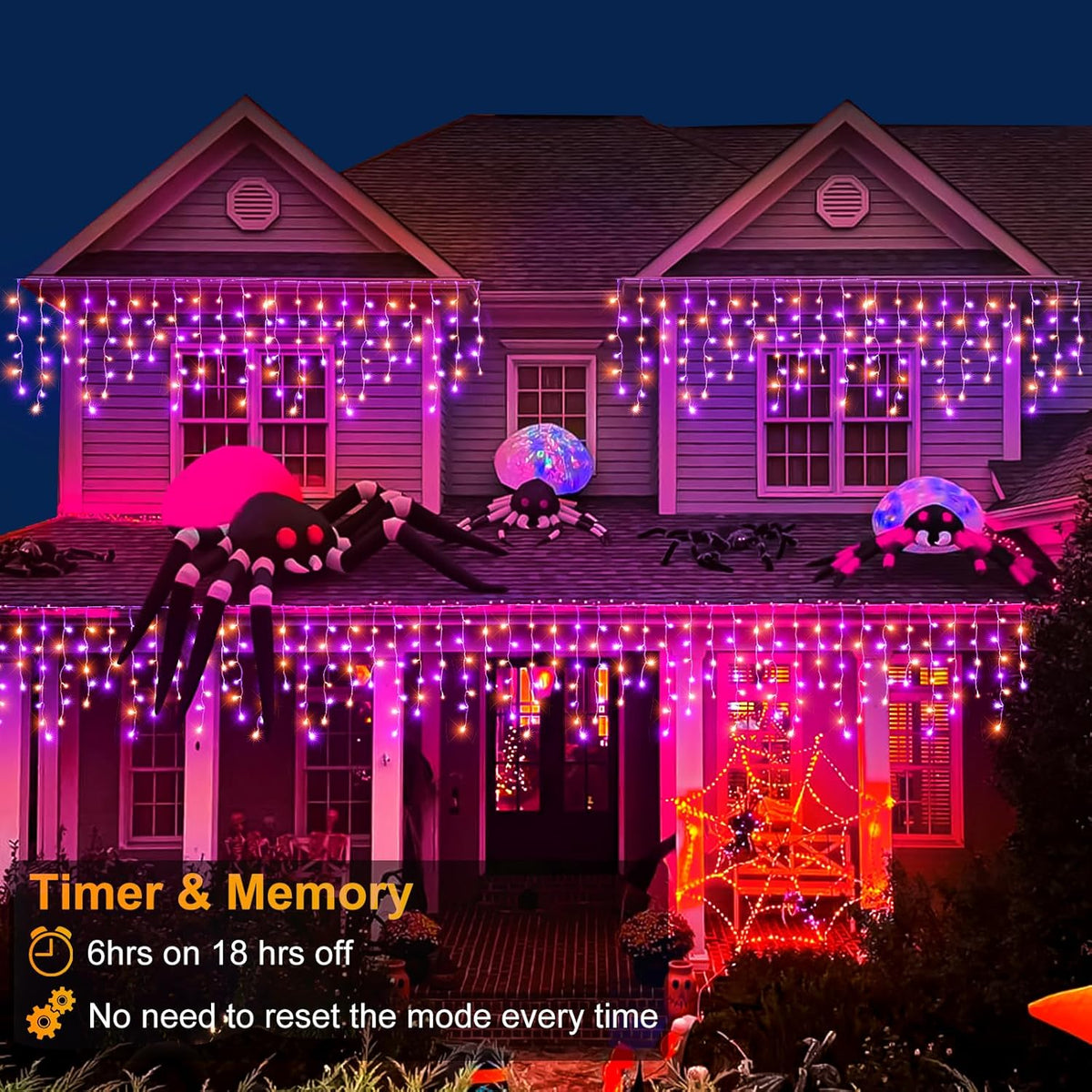 Orange and Purple Halloween Lights Outdoor Indoor, 33ft Icicle Lights for Outside 400 LED Twinkle