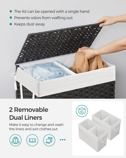 SONGMICS Laundry Hamper with Lid, 110L Wicker Laundry Basket