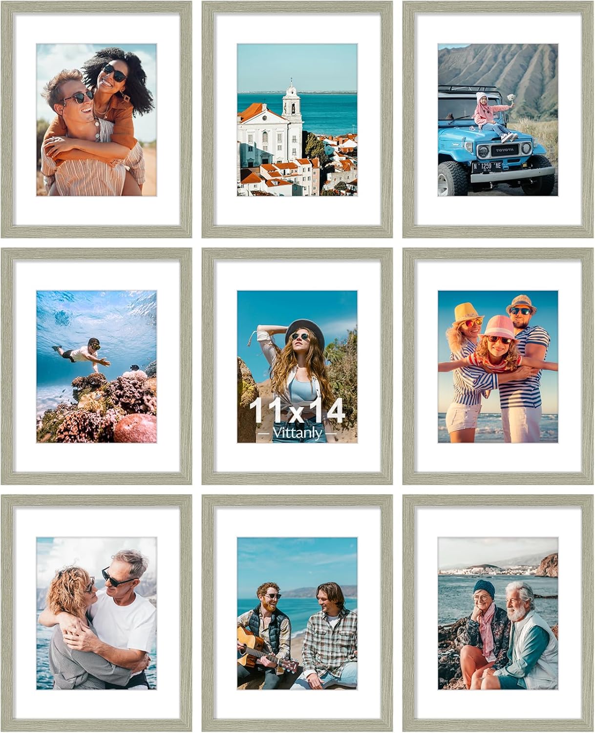 Vittanly 11x14 Picture Frames Set of 9, Shatter Resistant Plexiglass, Display 8x10 Pictures with