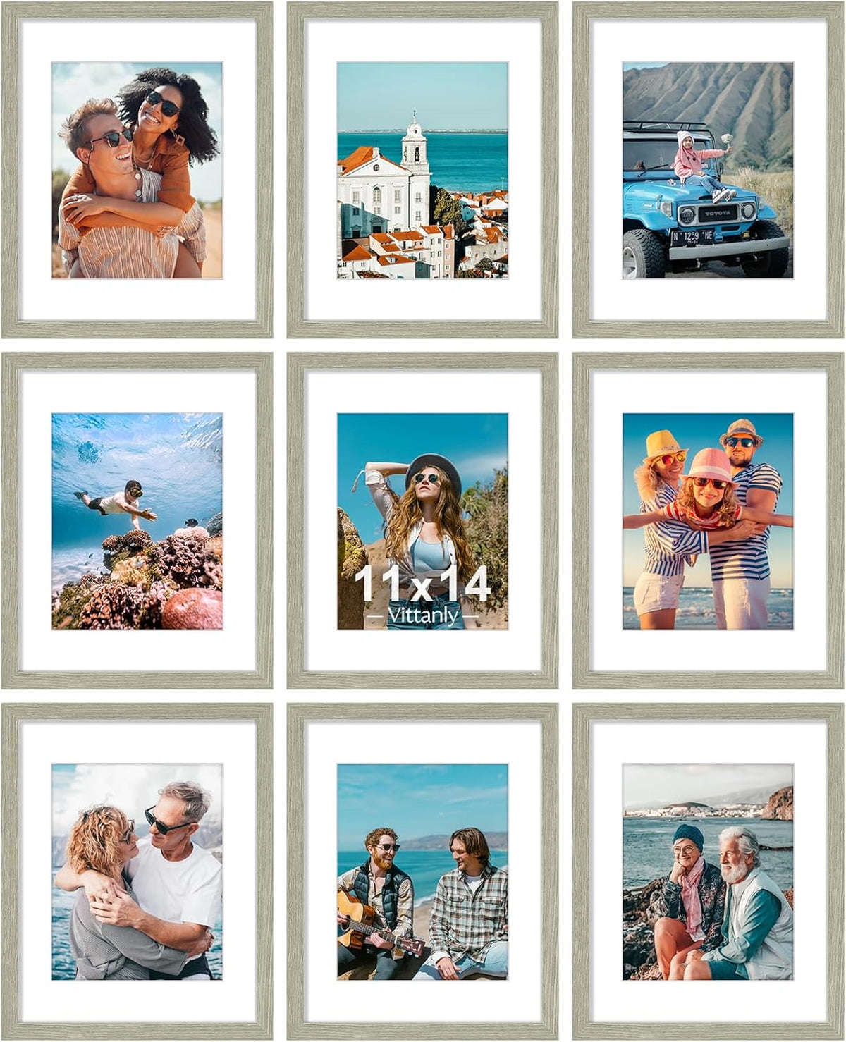 Vittanly 11x14 Picture Frames Set of 9, Shatter Resistant Plexiglass, Display 8x10 Pictures with