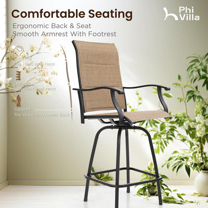 PHI VILLA 5 Piece Outdoor Bar Set, High Top Patio Dining Table and Chairs with 4 Swivel Padded Bar