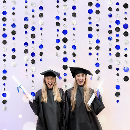 46Ft Navy Blue Black Silver Circle Dots Garland Royal Blue Black Polka Dots Streamer for Birthday