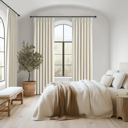 Cream Pleat Blackout Curtains 84 Inch Length 2 Panels Set for Living Room, Farmhouse Linen Blend