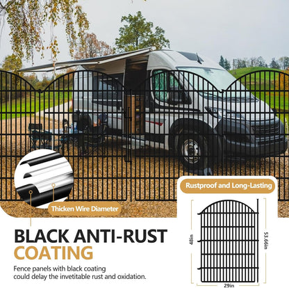10 Panels Decorative Garden Fence with Lock, 48in (H) x 24ft (L) No Dig Dog Animal Barrier for