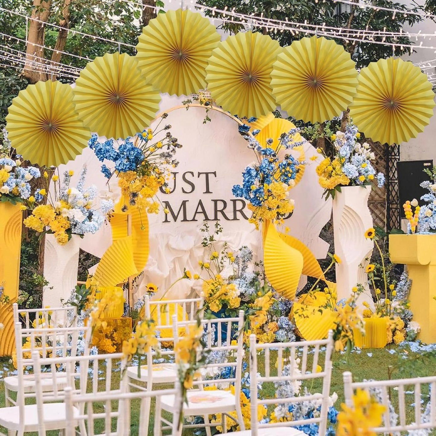 Yellow Birthday Decorations,DIY Yellow Paper Fans Hanging Decoration ,Party Supplies Party Fans