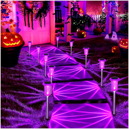 DenicMic Halloween Solar Lights Outdoor 15 Pack Purple LED Waterproof Yard Garden Patio Backyard