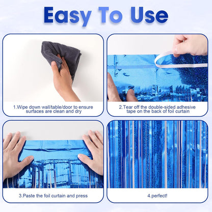 3 Pack 3.3 x 8.2 ft Laser Blue Foil Fringe Backdrop Curtains, Tinsel Streamers Birthday Party