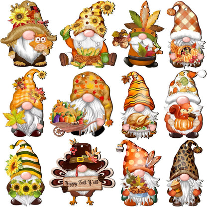 Fall Thanksgiving Gnomes Wooden Hanging Ornaments, Autumn Wood Hanging Pendant Decoration for Fall