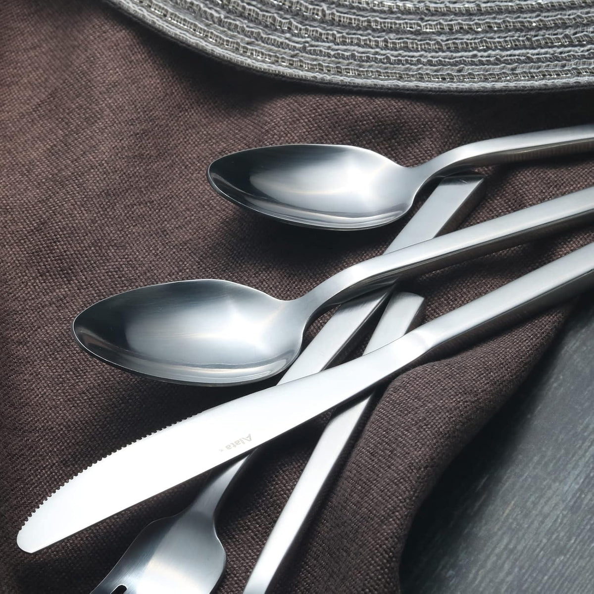 Alata Cube 20-Piece Forged Silverware Set Stainless Steel Flatware Set,Service for 4,Matte Satin