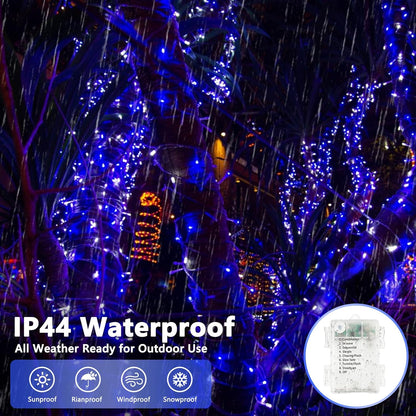 2 Pack String Lights Battery Operated with Timer, 66FT 200 LED Waterproof Battery Twinkle Lights, 8
