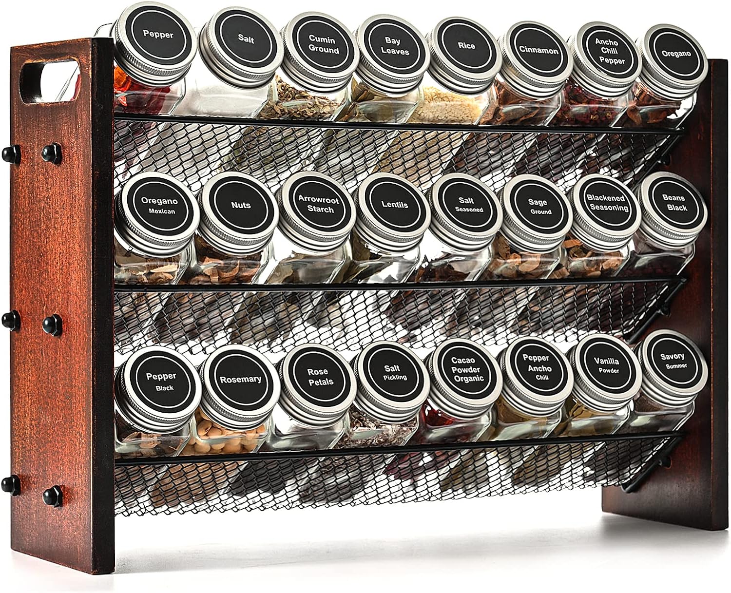 Spice Rack, Spice Rack Organizer without Seasoning Jars, Wooden Rustic 3 Tier Kitchen Spice