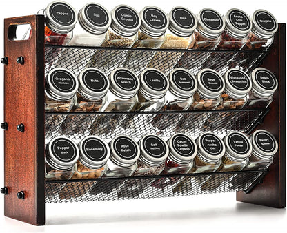 Spice Rack, Spice Rack Organizer without Seasoning Jars, Wooden Rustic 3 Tier Kitchen Spice