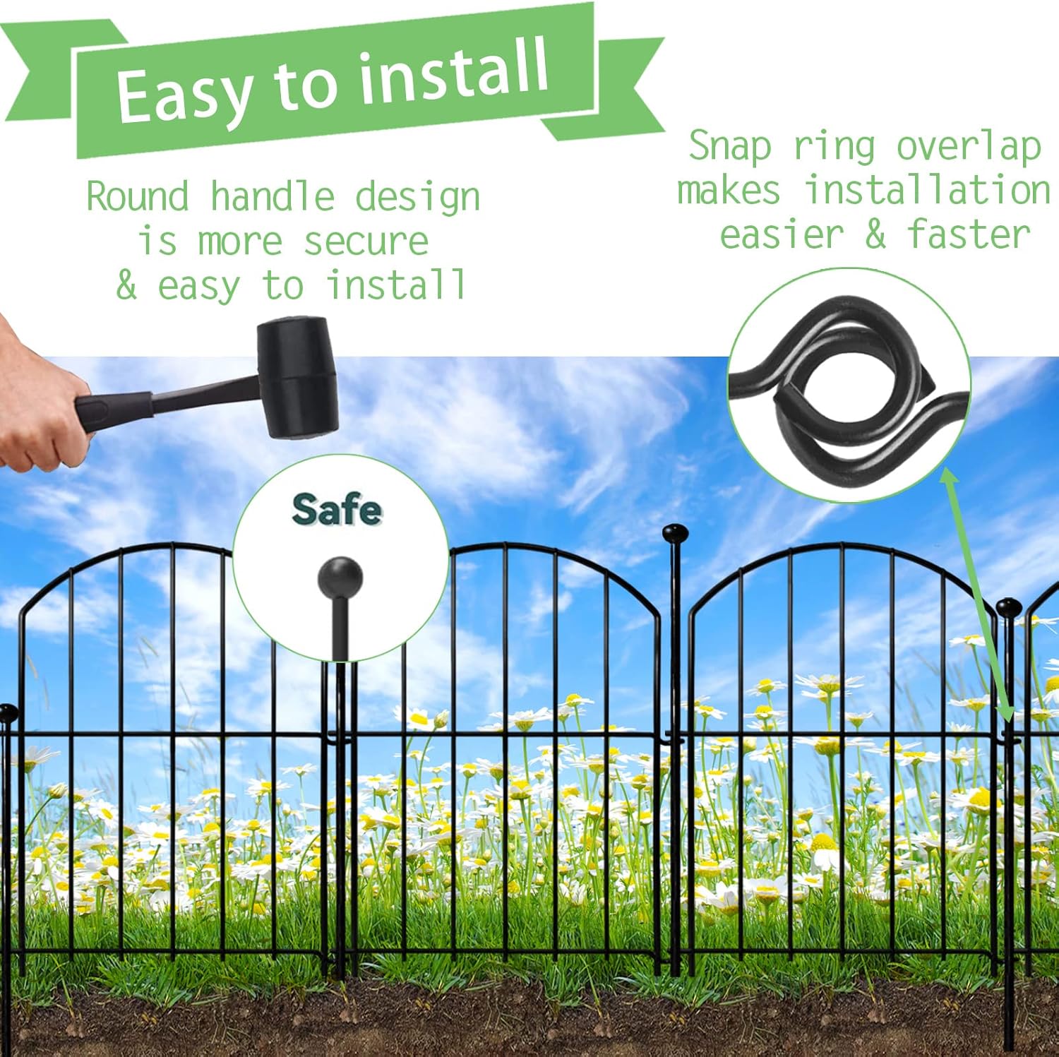 Decorative Garden Fence 17in x18ft, 18 Pack Rustproof Metal No Dig Fence Animal Barrier for Dog