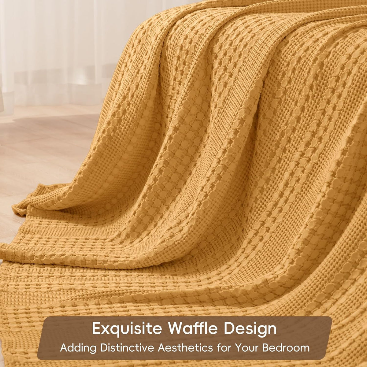 PHF 100% Cotton Waffle Weave Blanket King Size, Soft Lightweight Breathable Cozy Summer Blankets