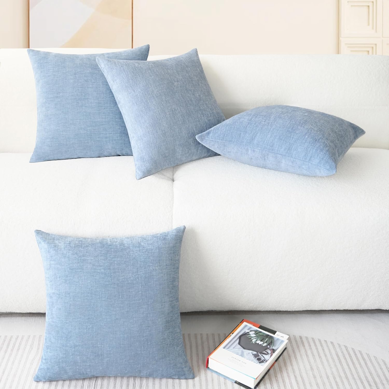 CaliTime Throw Pillow Covers Decorative 18 X 18 Inches Pack of 4 Cozy Chenille Cushion Cases for