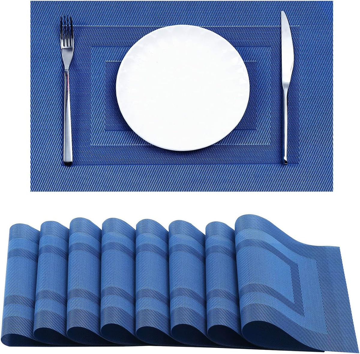 Leetaltree Blue Frame Placemats Set of 8 - Heat Resistant Non-Slip Place mats for Dining Table