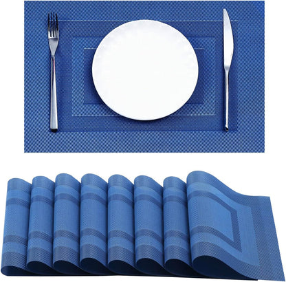 Leetaltree Blue Frame Placemats Set of 8 - Heat Resistant Non-Slip Place mats for Dining Table