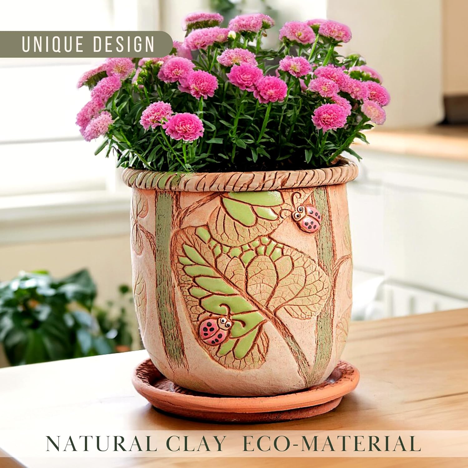 Ceramic Pot with Drainage Hole and Saucer, Plant Pots, Modern Decorative Planters for House Plants