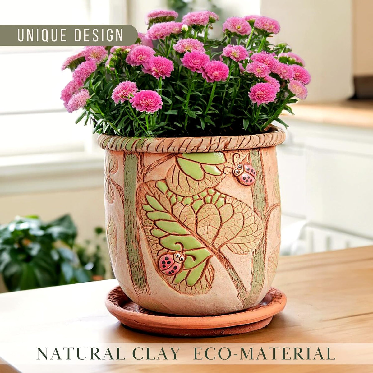 Ceramic Pot with Drainage Hole and Saucer, Plant Pots, Modern Decorative Planters for House Plants