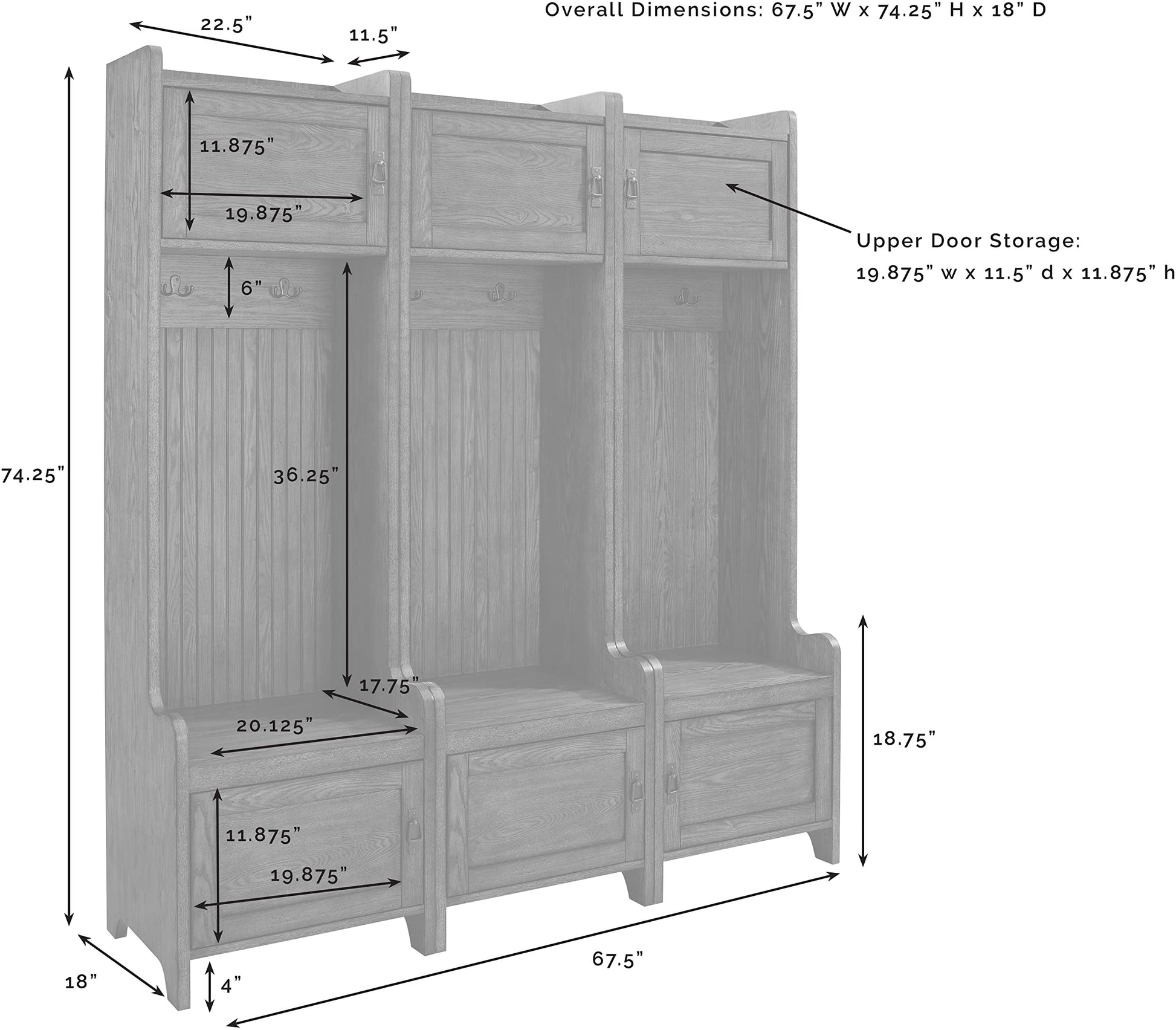 Crosley Furniture Fremont 3-Piece Hall Tree Entryway Set with Storage Cabinets and Coat Rack Hooks