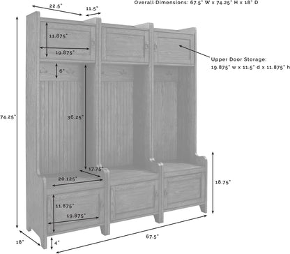 Crosley Furniture Fremont 3-Piece Hall Tree Entryway Set with Storage Cabinets and Coat Rack Hooks