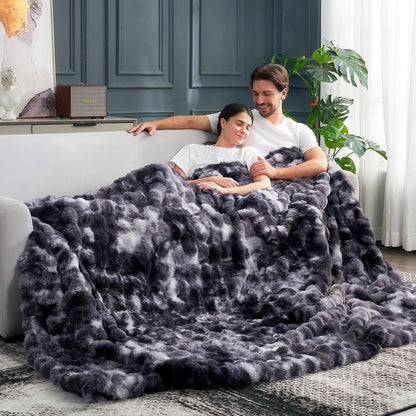 Cozy Bliss Faux Fur Throw Blanket for Couch, Fuzzy Soft Plush Thick Bubble Blanket for Sofa Bedroom