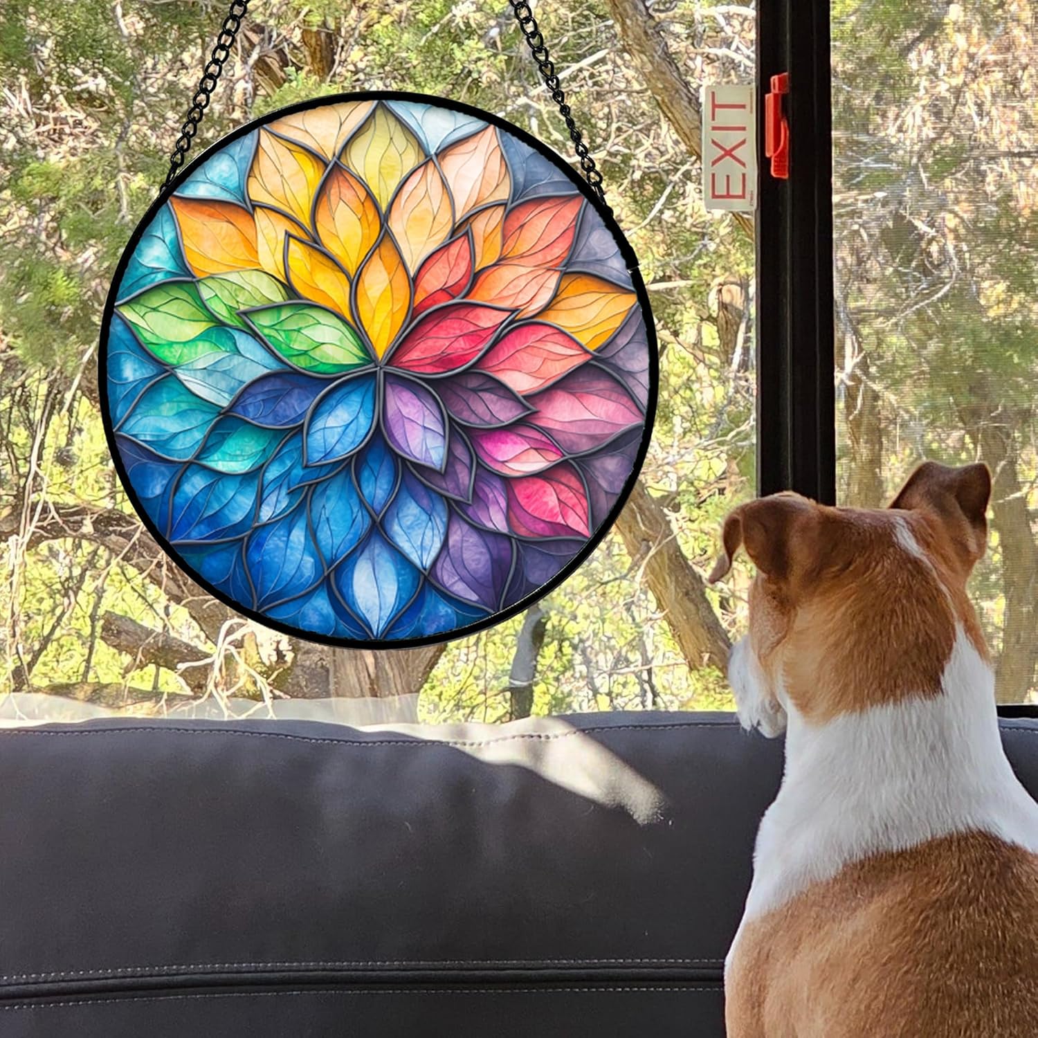 Stained Glass Window Hanging, Colorful Flower Petals Sun Catchers Diamond Glass Panel Hangings