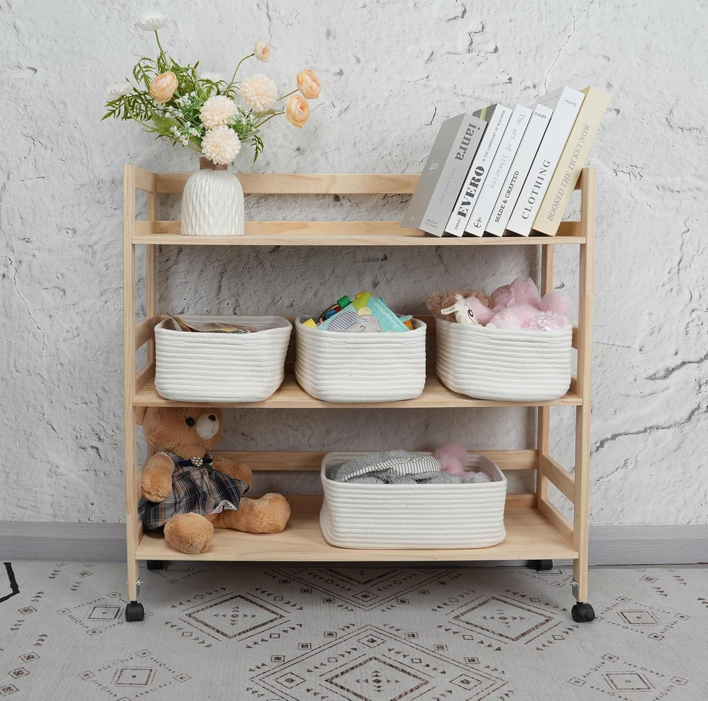Small Woven Storage Baskets 13“X9”X5“ Decorative Rope Bins for Organizing Shelves, Closets, and