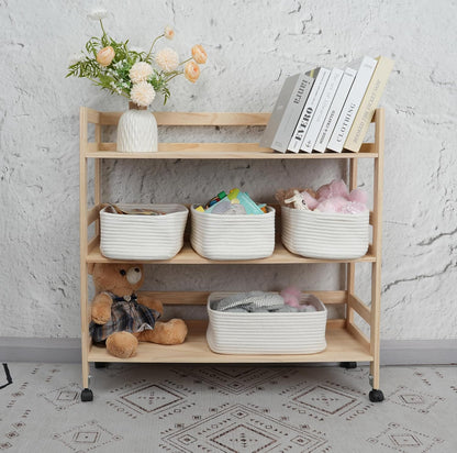 Small Woven Storage Baskets 13“X9”X5“ Decorative Rope Bins for Organizing Shelves, Closets, and