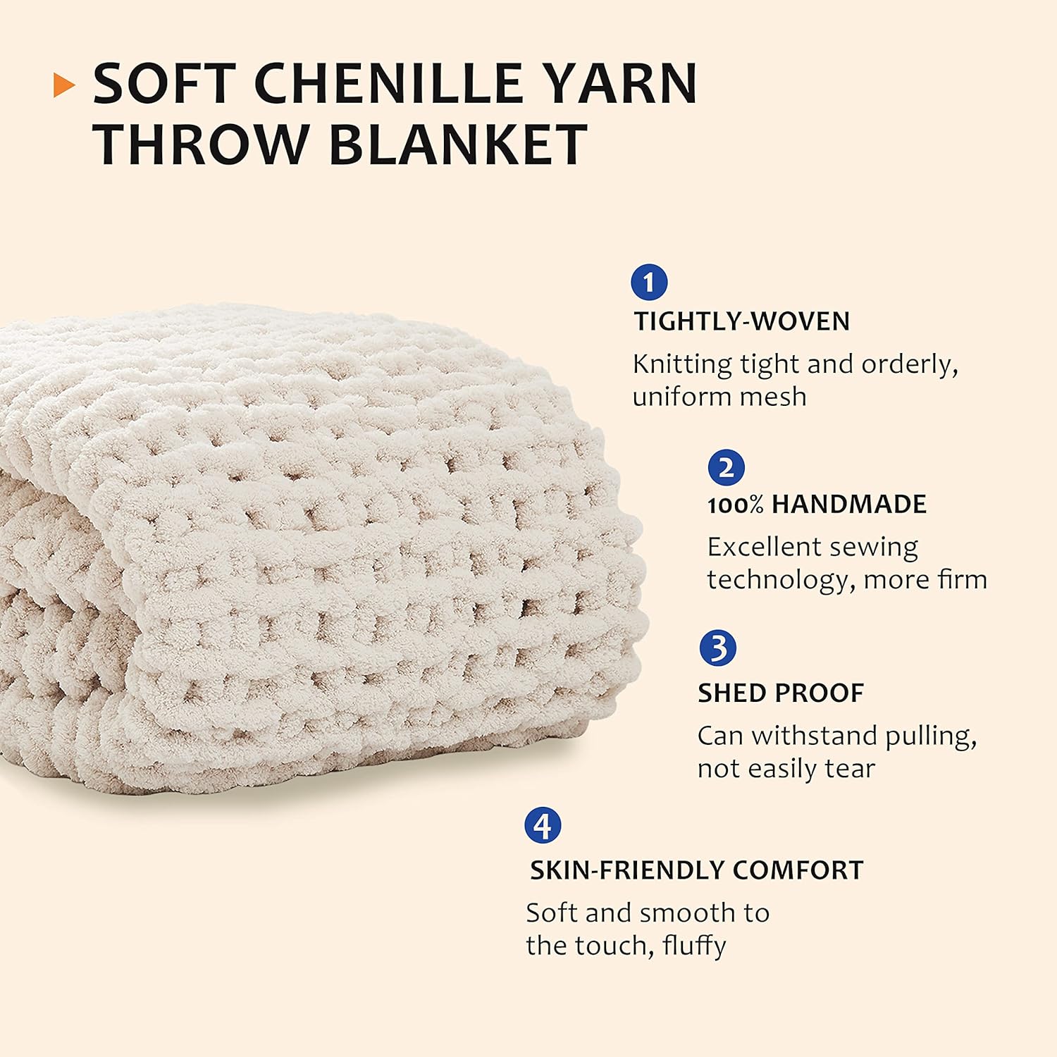 L'AGRATY Chunky Knit Blanket Throw,Soft Chenille Yarn Throw 50x60，Handmade Thick Cable Knit Crochet