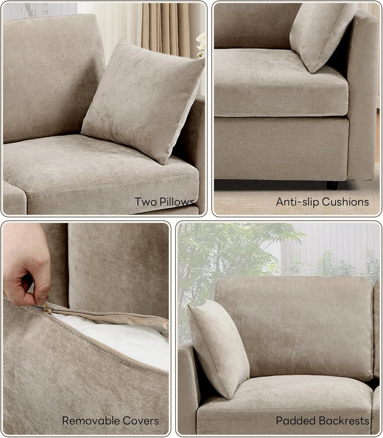 Tbfit 59" Loveseat Sofa, Chenille Small Sofa Couch, Love Seat with 2 Pillows for Small Space